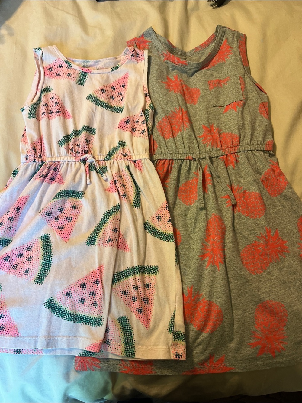GAP Girls' Pink Watermelon & Coral Pineapple Print Sleeveless Dresses